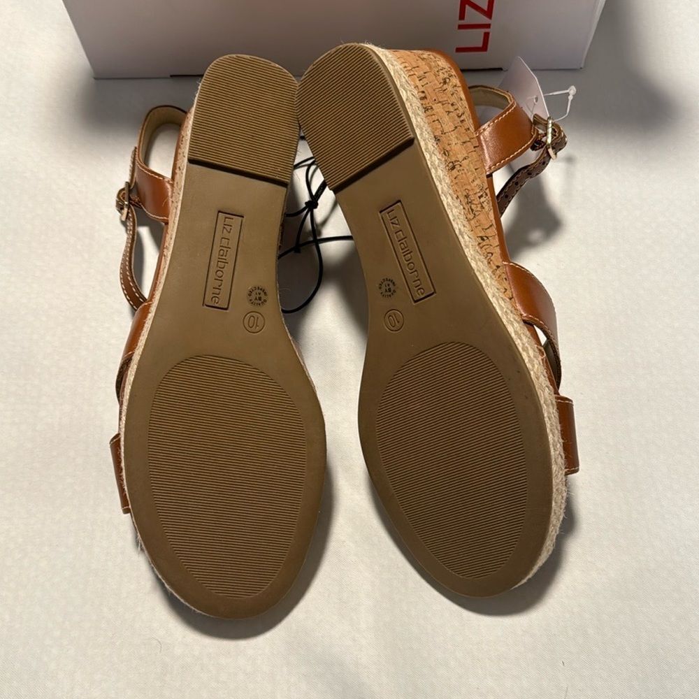 Liz Claiborne Wedge Sandals Womens 10 Brown Memory Foam - Picture 5 of 6